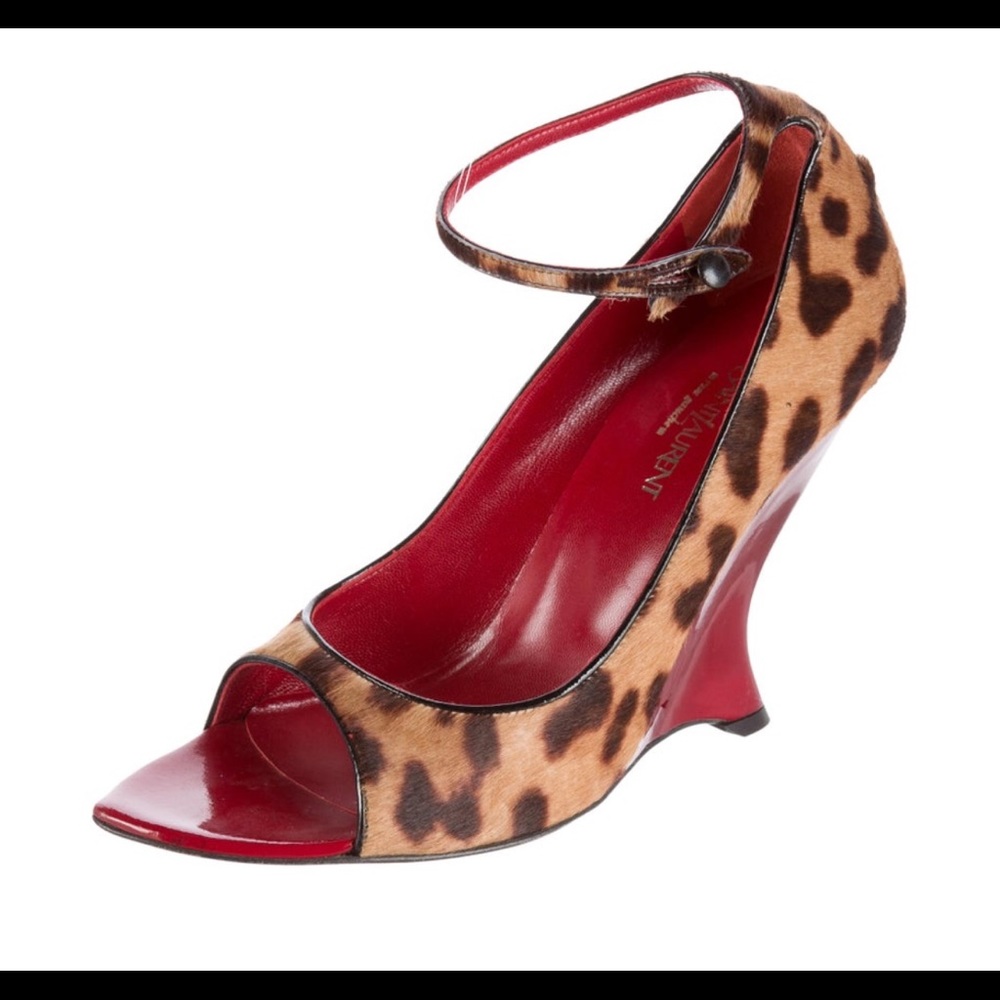 Yves Saint Laurent leopard open toe pumps
